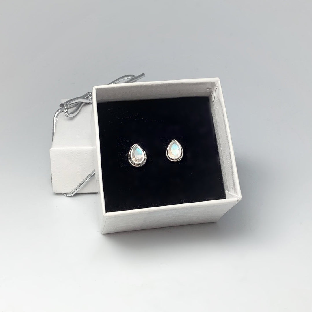 Rainbow Moonstone Stud Earrings