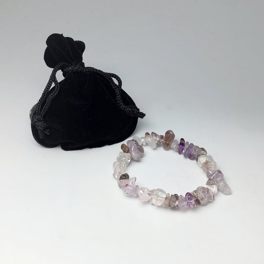 Mixed Purple Rutilated Quartz Chip Beaded Bracelet