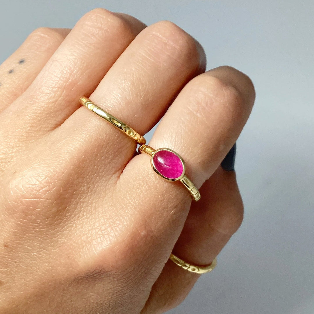 Pink Jade Gold Finish Ring