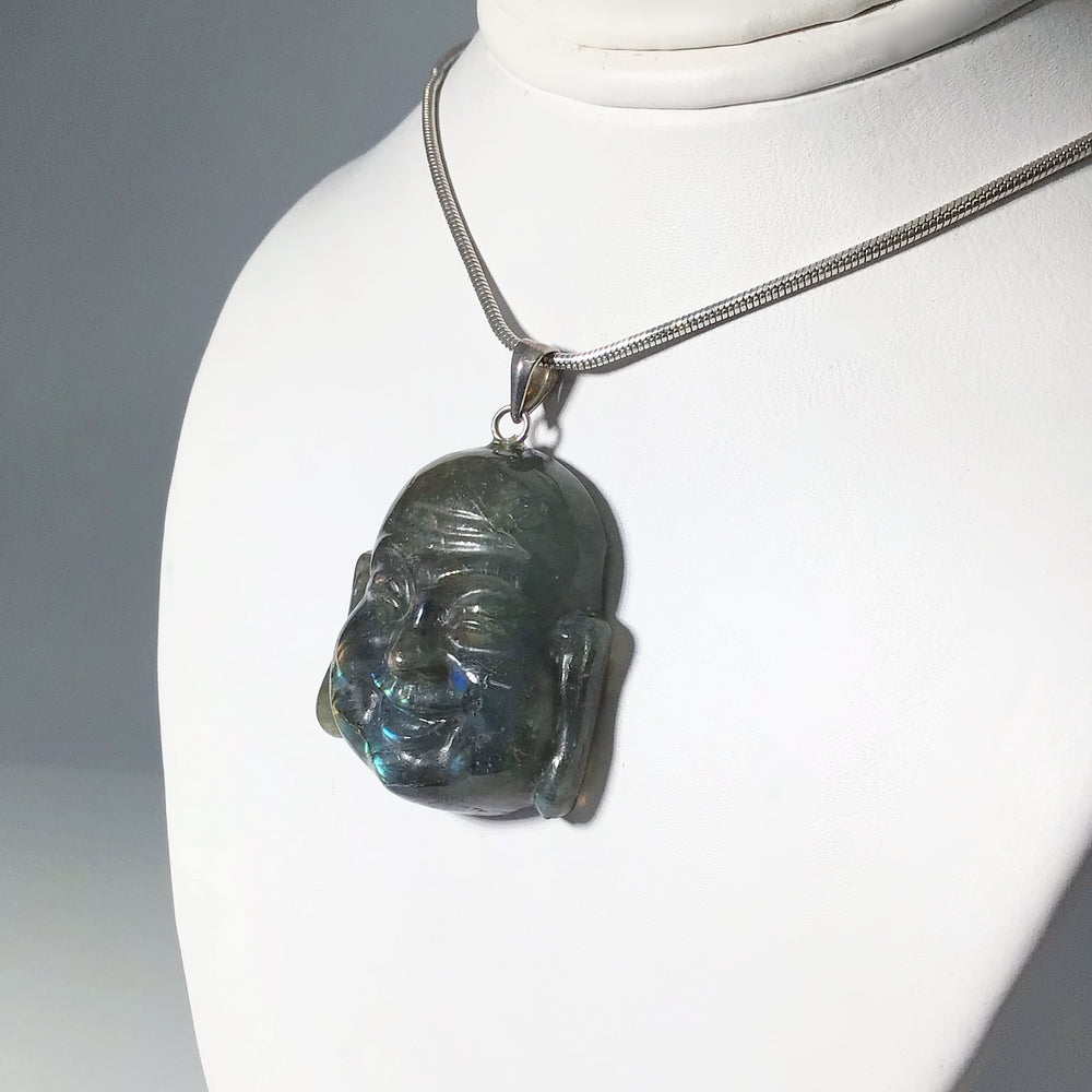 Labradorite Happy Buddha Head Pendant