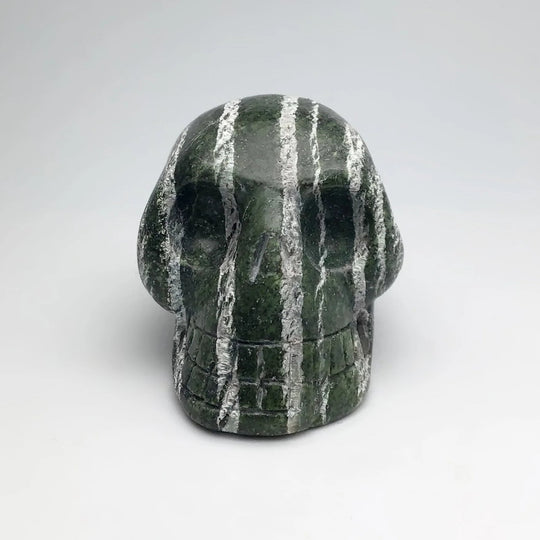 Carved Green Zebra Jasper Skull