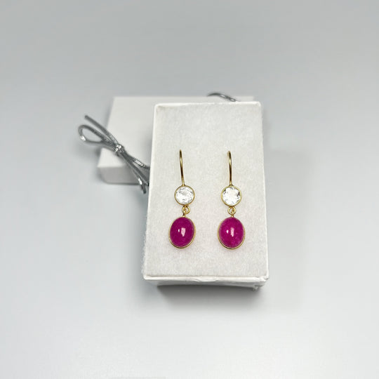 Pink Jade and Quartz Dangle Earrings