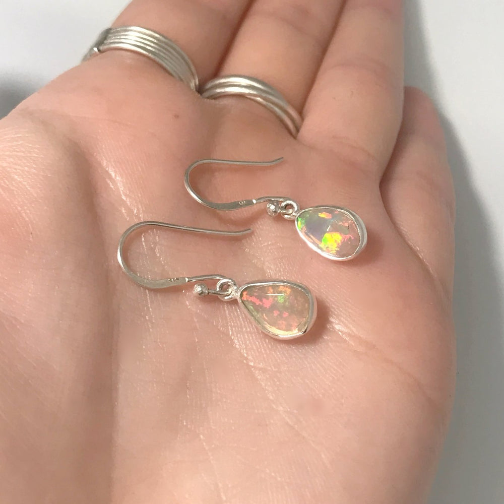 Ethiopian Fire Opal Freeform Faceted Dangle Earrings