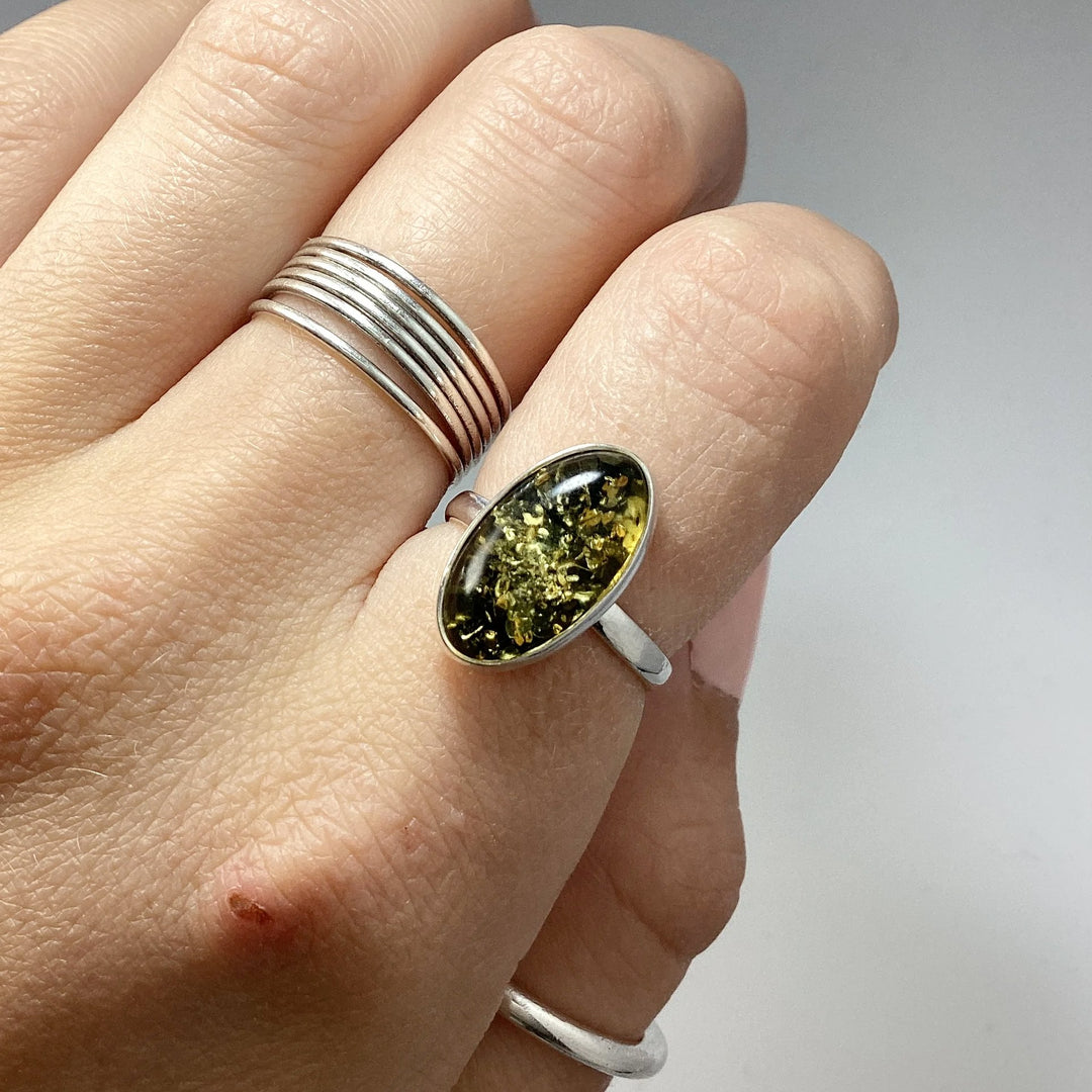 Green Amber Ring