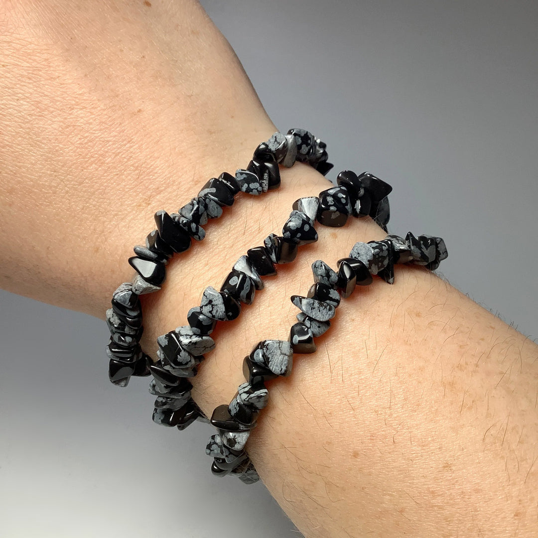 Snowflake Obsidian Chip Beaded Bracelet