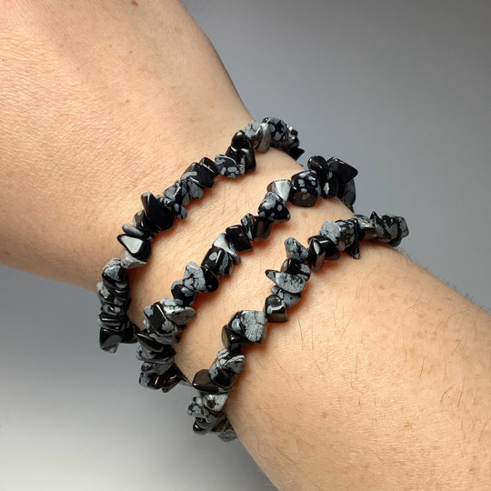 Snowflake Obsidian Chip Beaded Bracelet