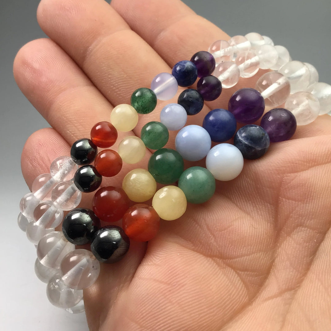 Milky Quartz Beaded Bracelet with Chakra Beads