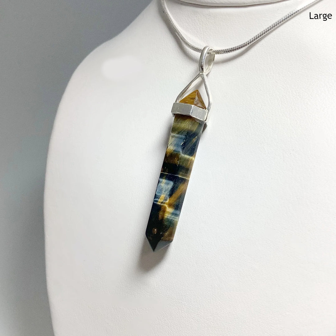 Blue Gold Tiger Eye Double Terminated Point Pendant