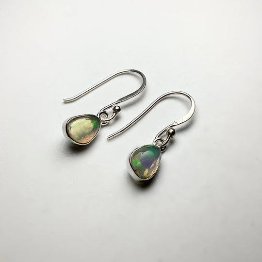 Ethiopian Fire Opal Freeform Faceted Dangle Earrings