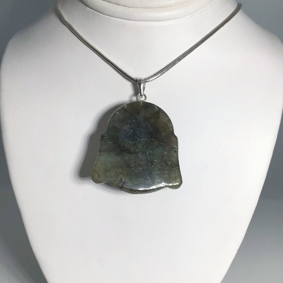 Labradorite Happy Buddha Head Pendant