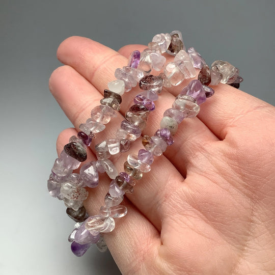 Mixed Purple Rutilated Quartz Chip Beaded Bracelet