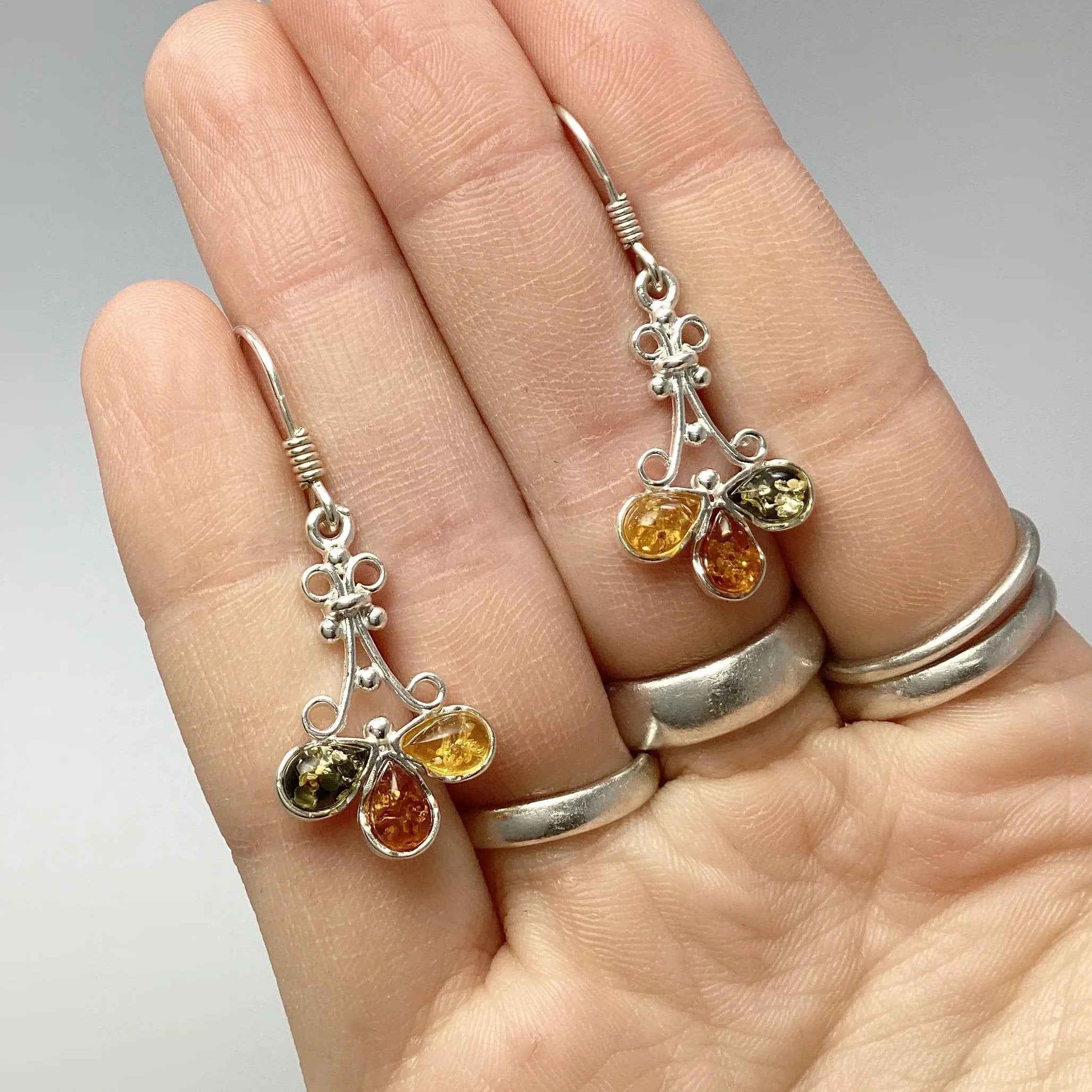 Mixed Amber Dangle Earrings