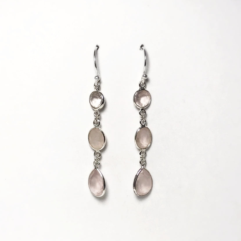 Rose Quartz Faceted Dangle Earrings