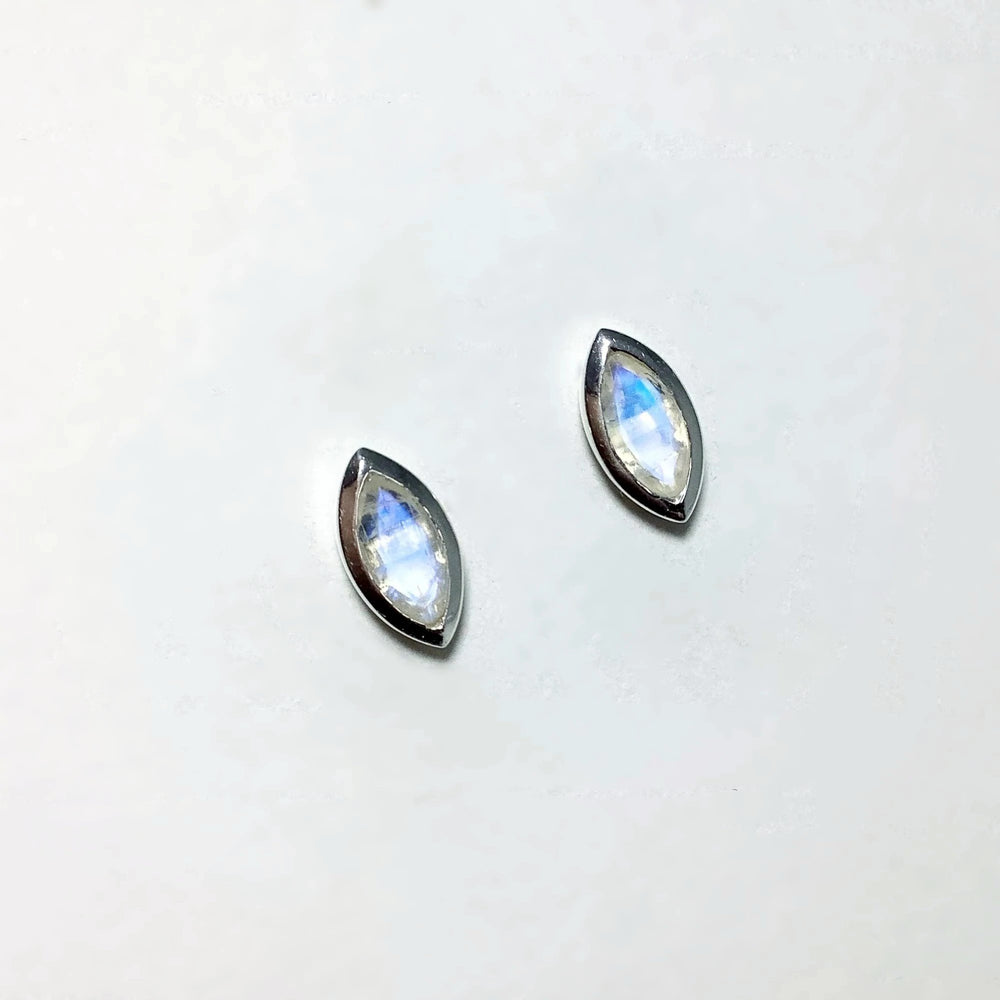 Faceted Rainbow Moonstone Stud Earrings