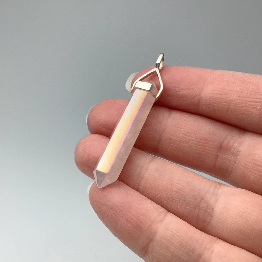 Opalescent Rose Quartz Double Terminated Point Pendant