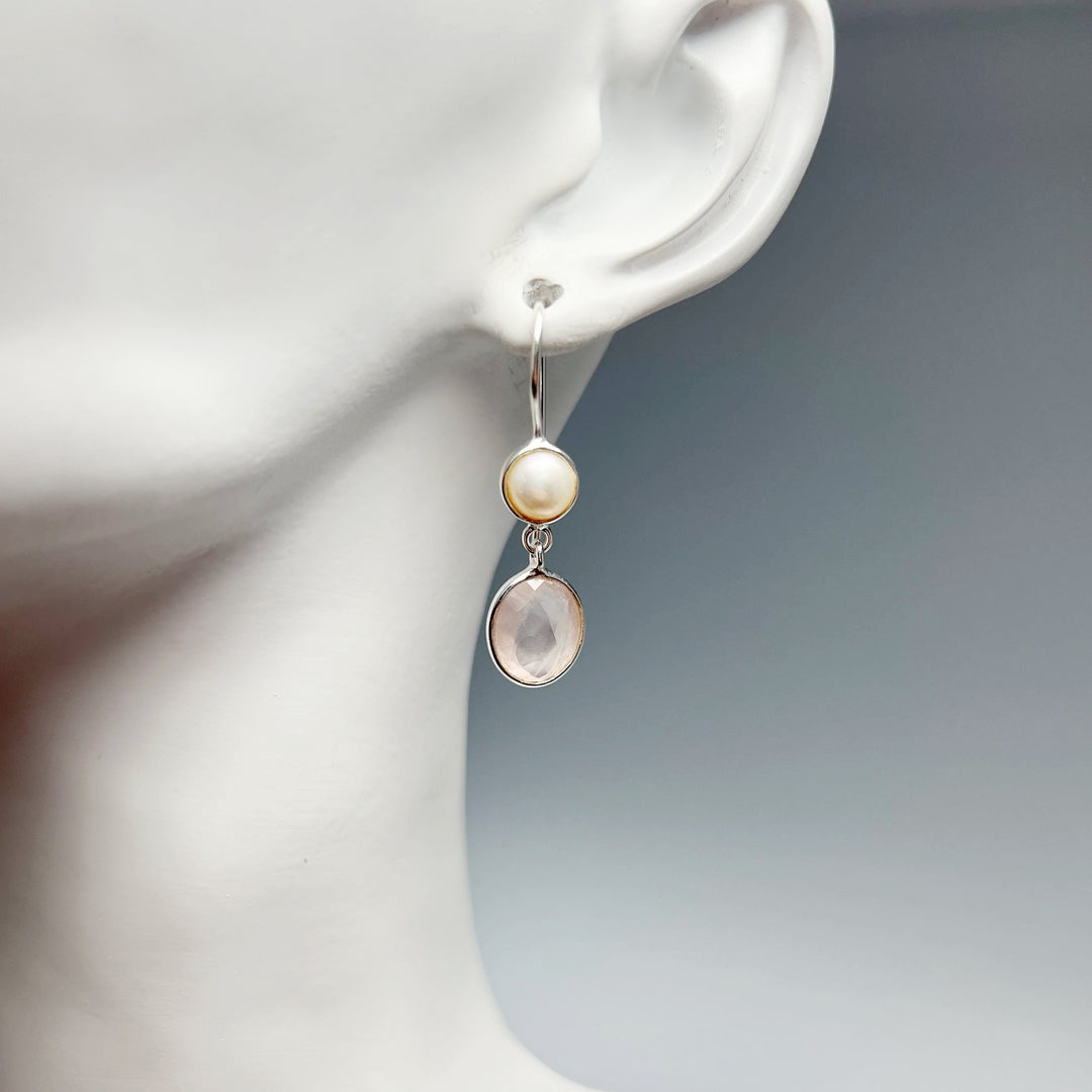 Rose Quartz and Pearl Dangle Earrings