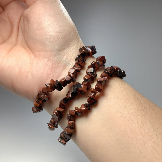 Mahogany Obsidian Chip Beaded Bracelet