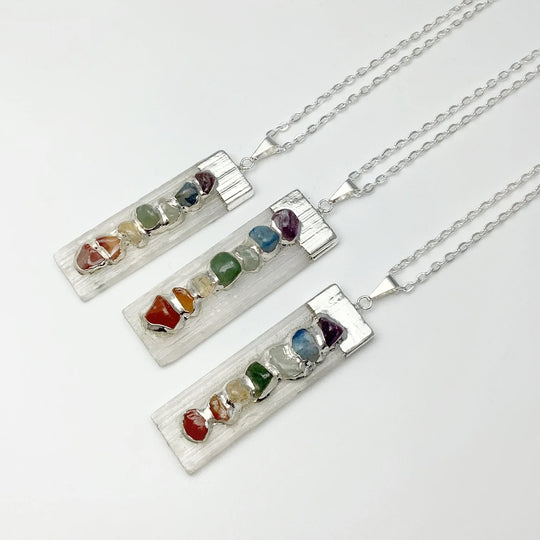 Selenite and Chakra Stone Necklace