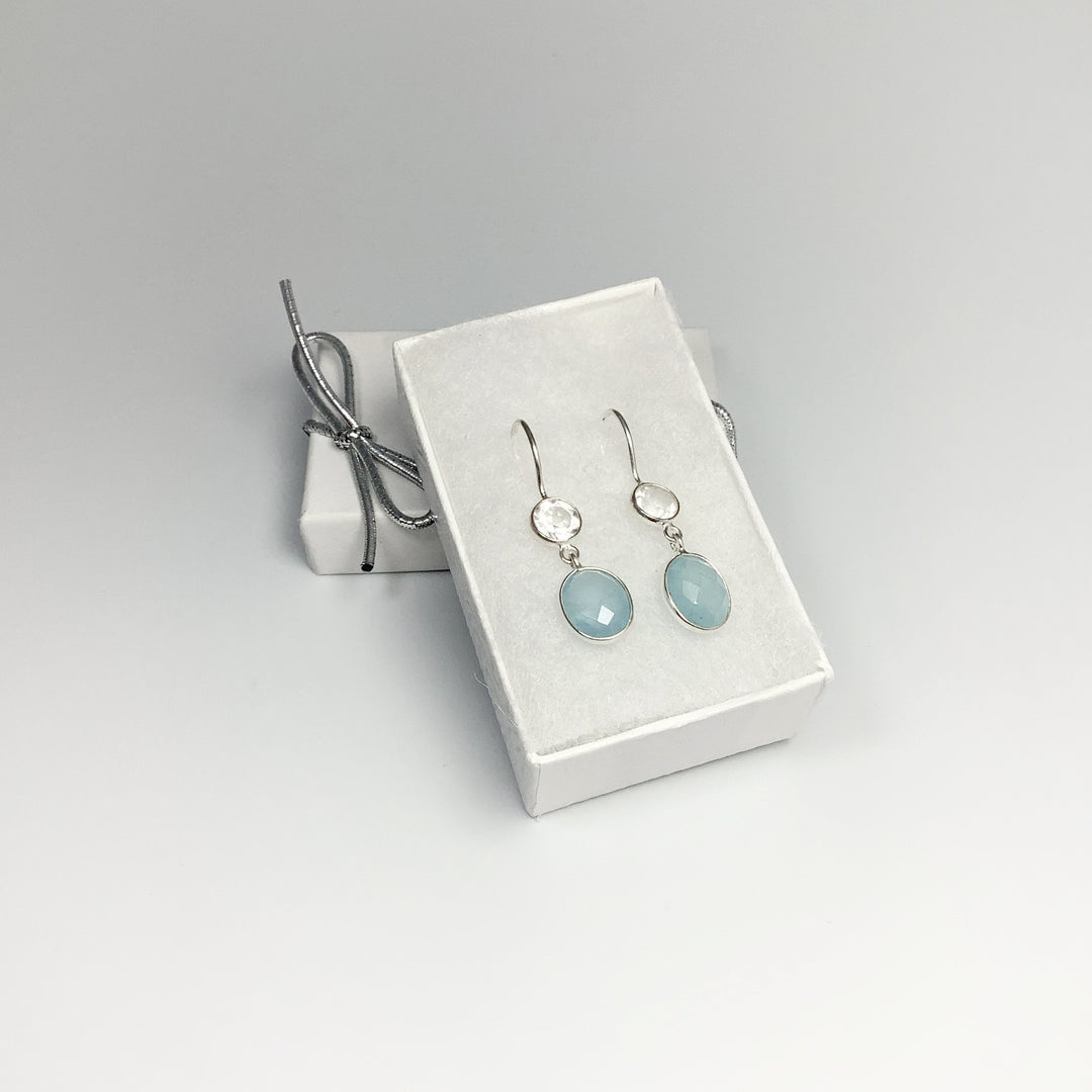 Aquamarine and Clear Quartz Dangle Earrings