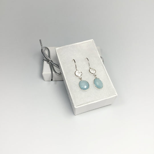 Aquamarine and Clear Quartz Dangle Earrings