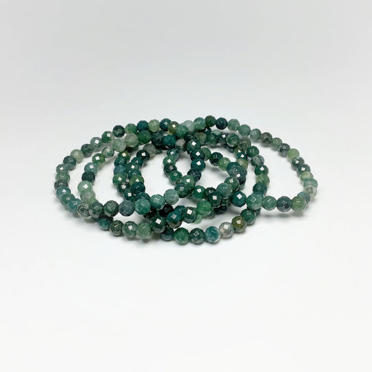 Moss Agate Faceted Beaded Bracelet