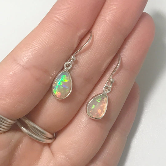 Ethiopian Fire Opal Freeform Faceted Dangle Earrings