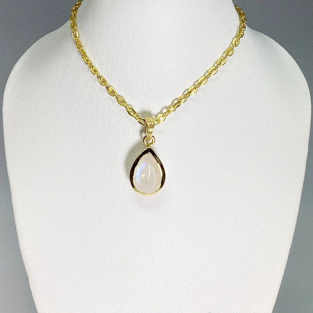 Rainbow Moonstone Gold Finish Pendant