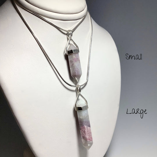 Quartz with Pink Tourmaline Double Terminated Point Pendant