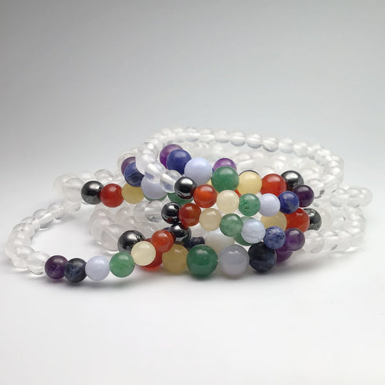 Milky Quartz Beaded Bracelet with Chakra Beads