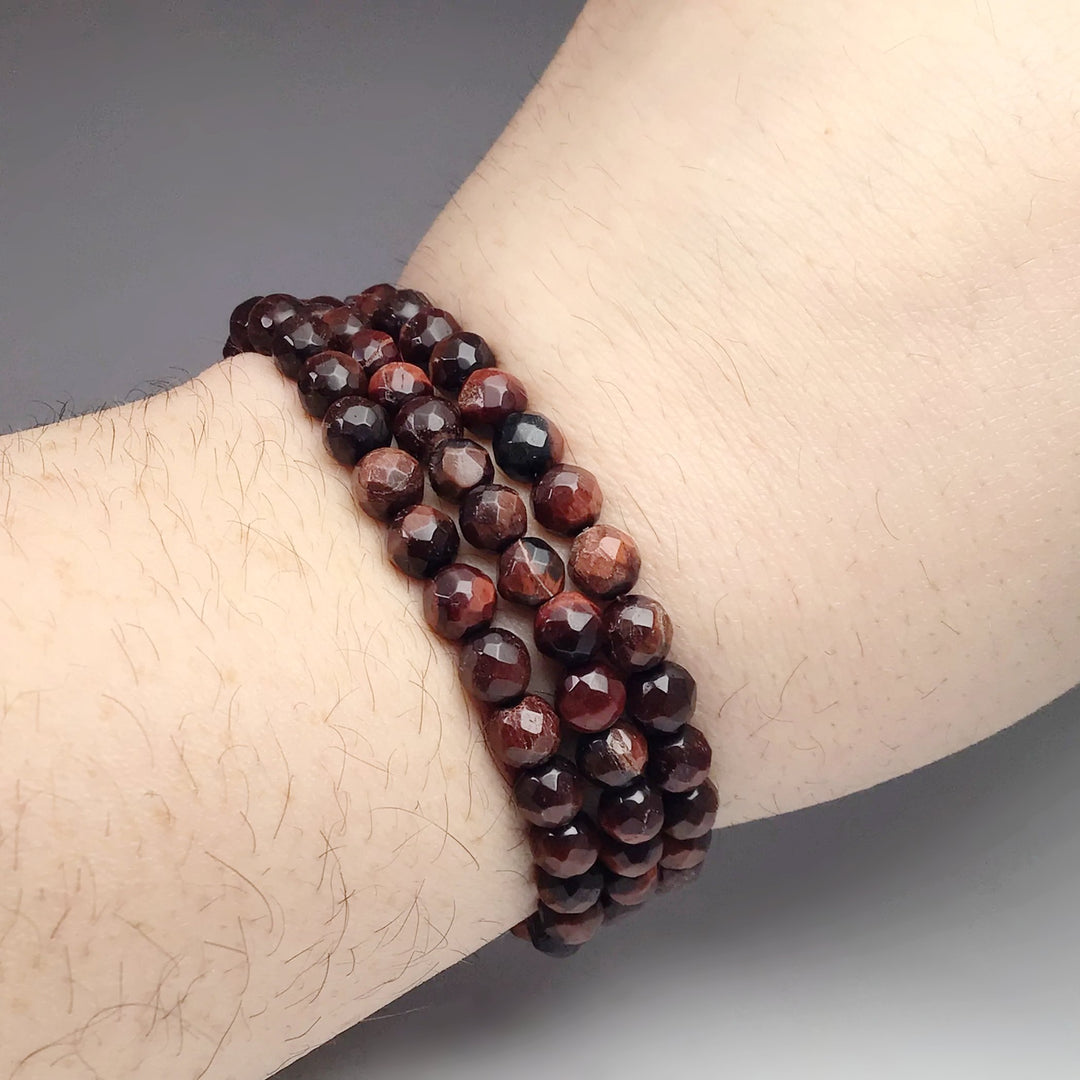 Red Tiger Eye Faceted Beaded Bracelet