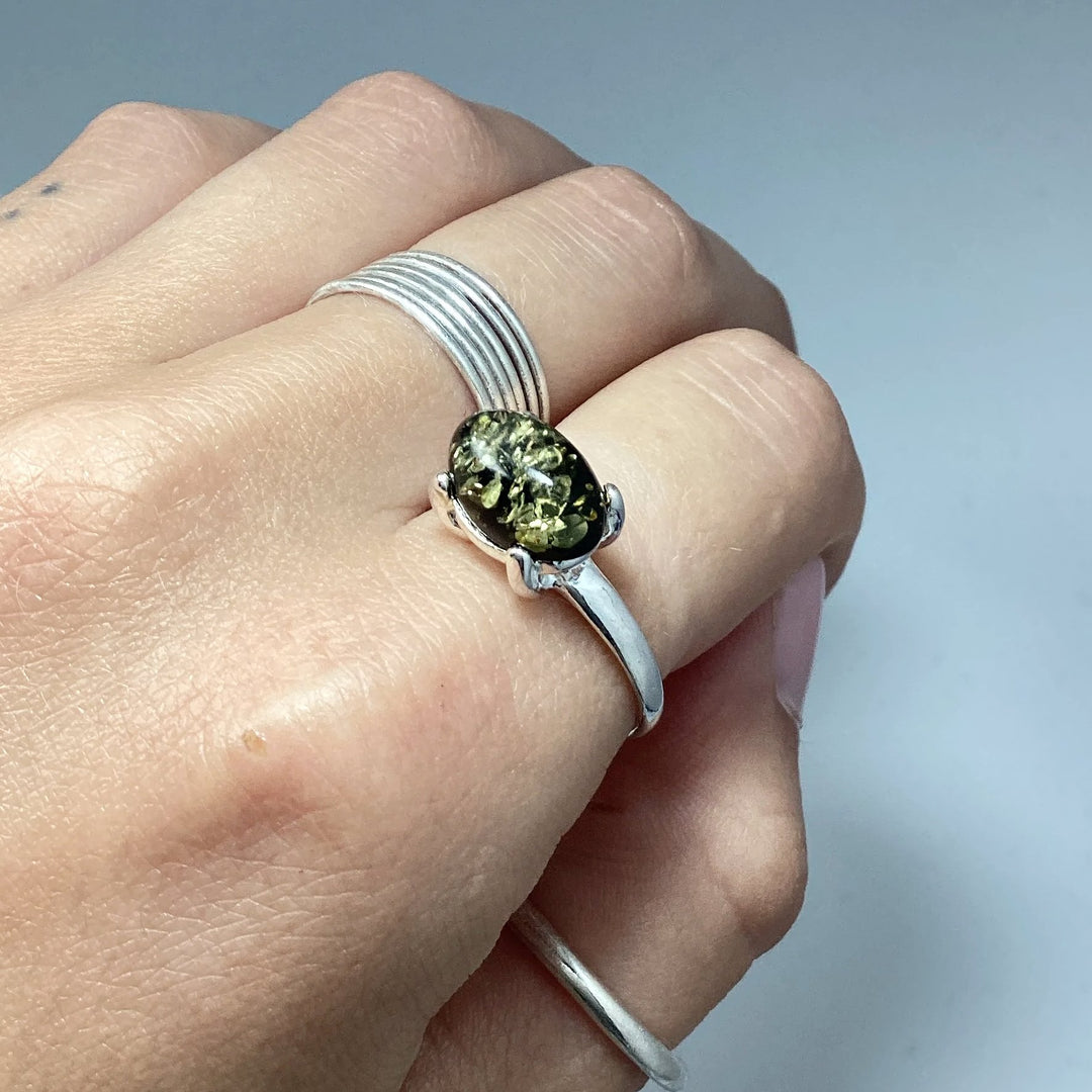 Green Amber Ring