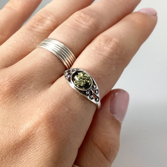 Green Amber Ring