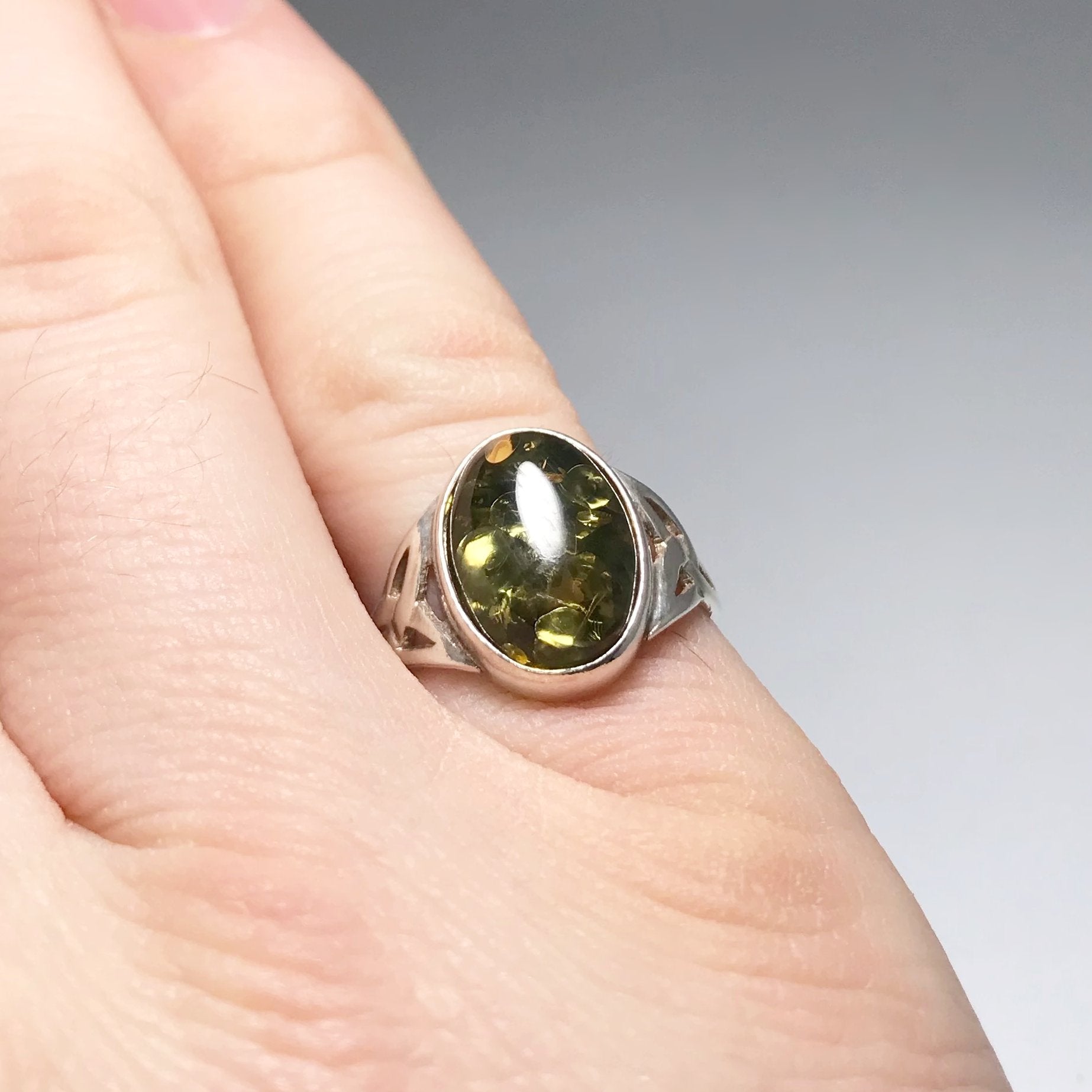 Green Amber Ring