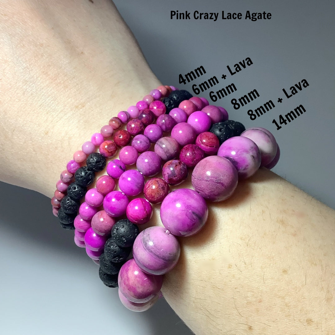 Pink Crazy Lace Agate Beaded Bracelet