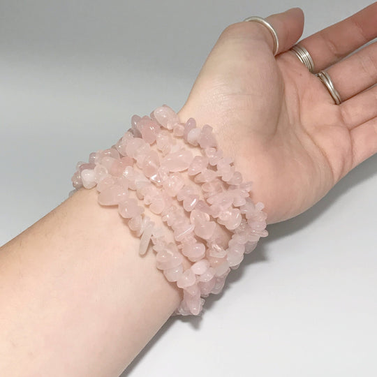 Rose Quartz Chip Beaded Bracelet