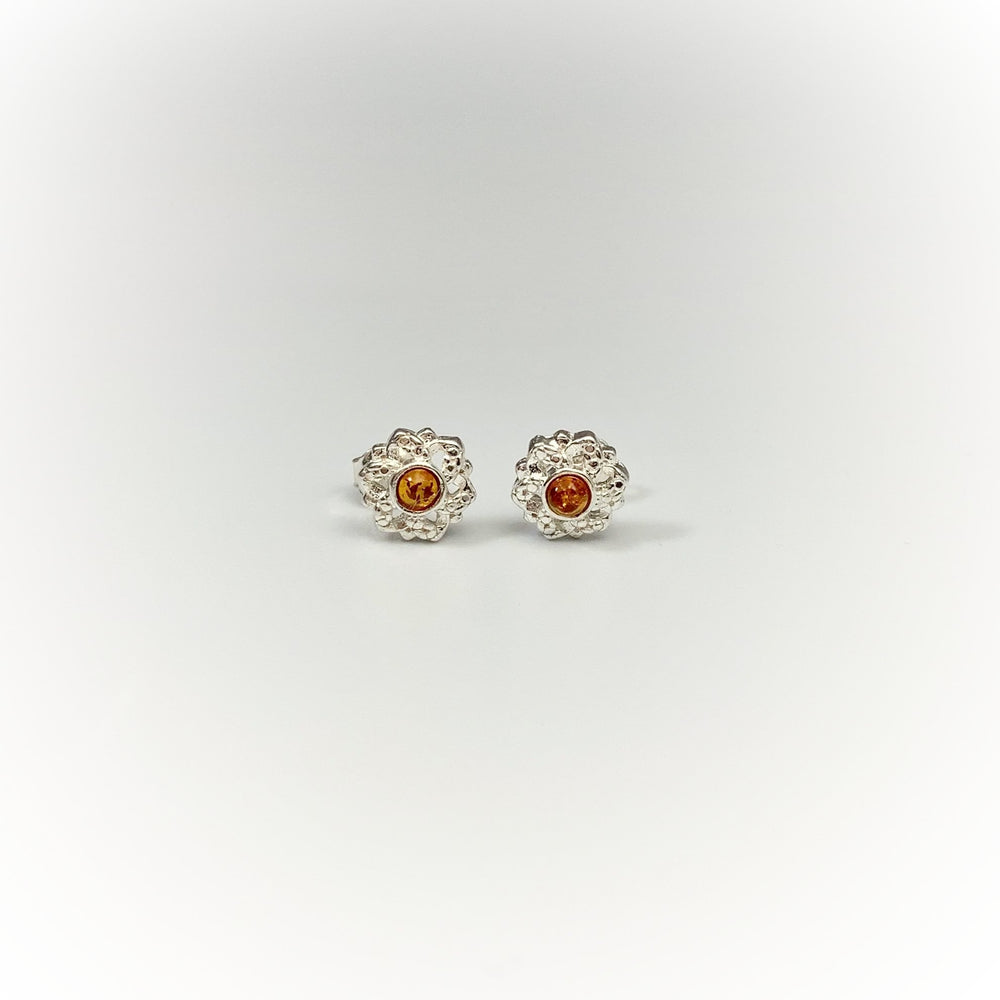 Cognac Amber Stud Earrings