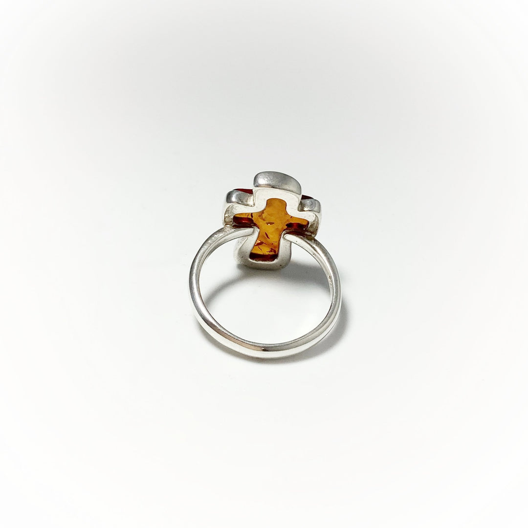 Cognac Amber Cross Ring