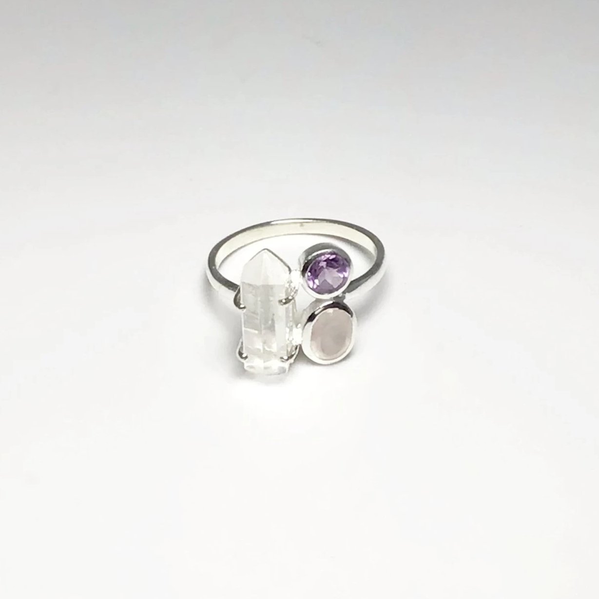 Quartz Point, Amethyst and Rose Quartz Ring