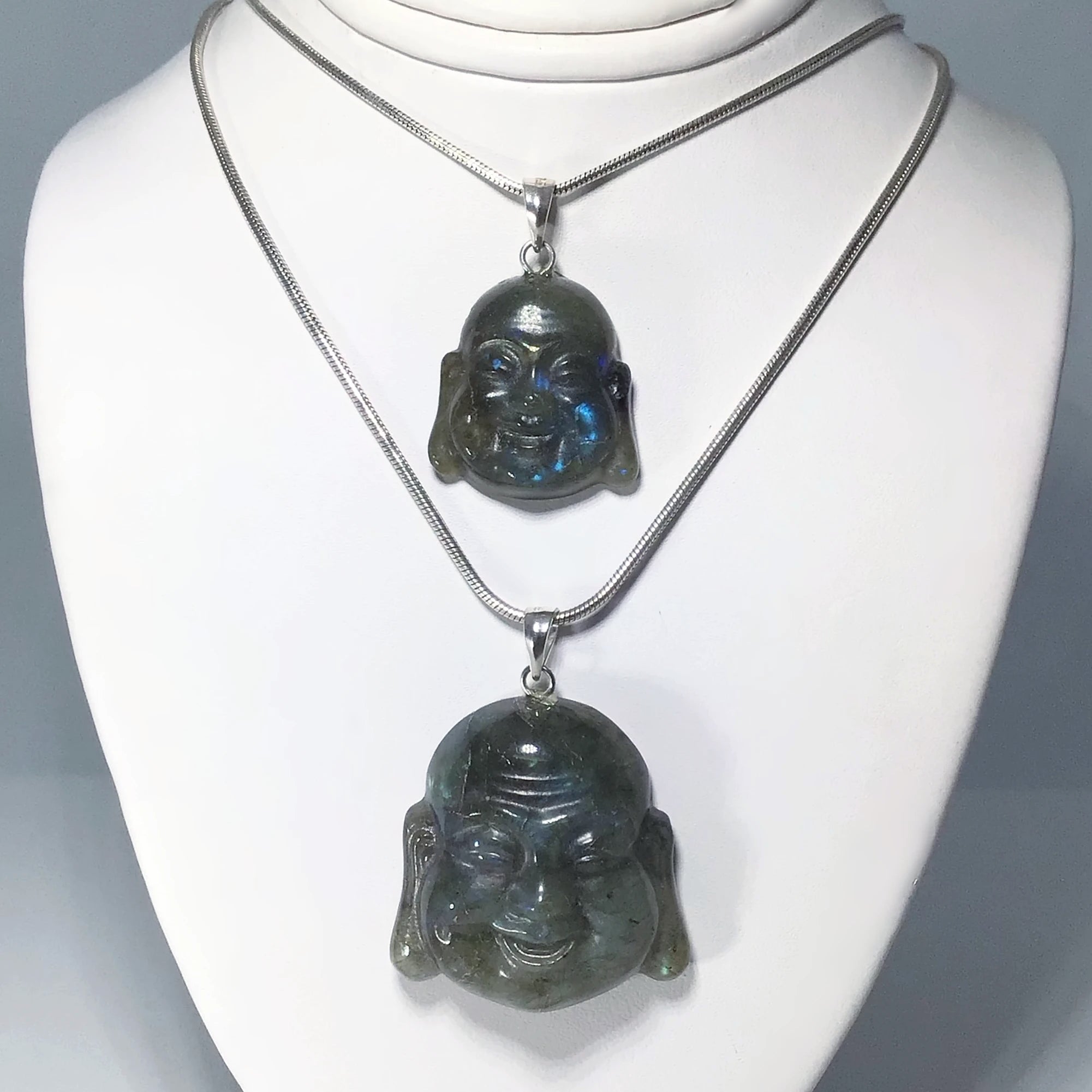 Labradorite Happy Buddha Head Pendant