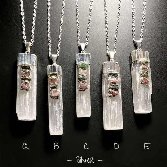 Selenite and Tourmaline Necklace