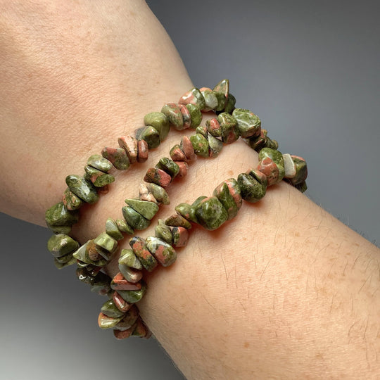 Unakite Chip Beaded Bracelet