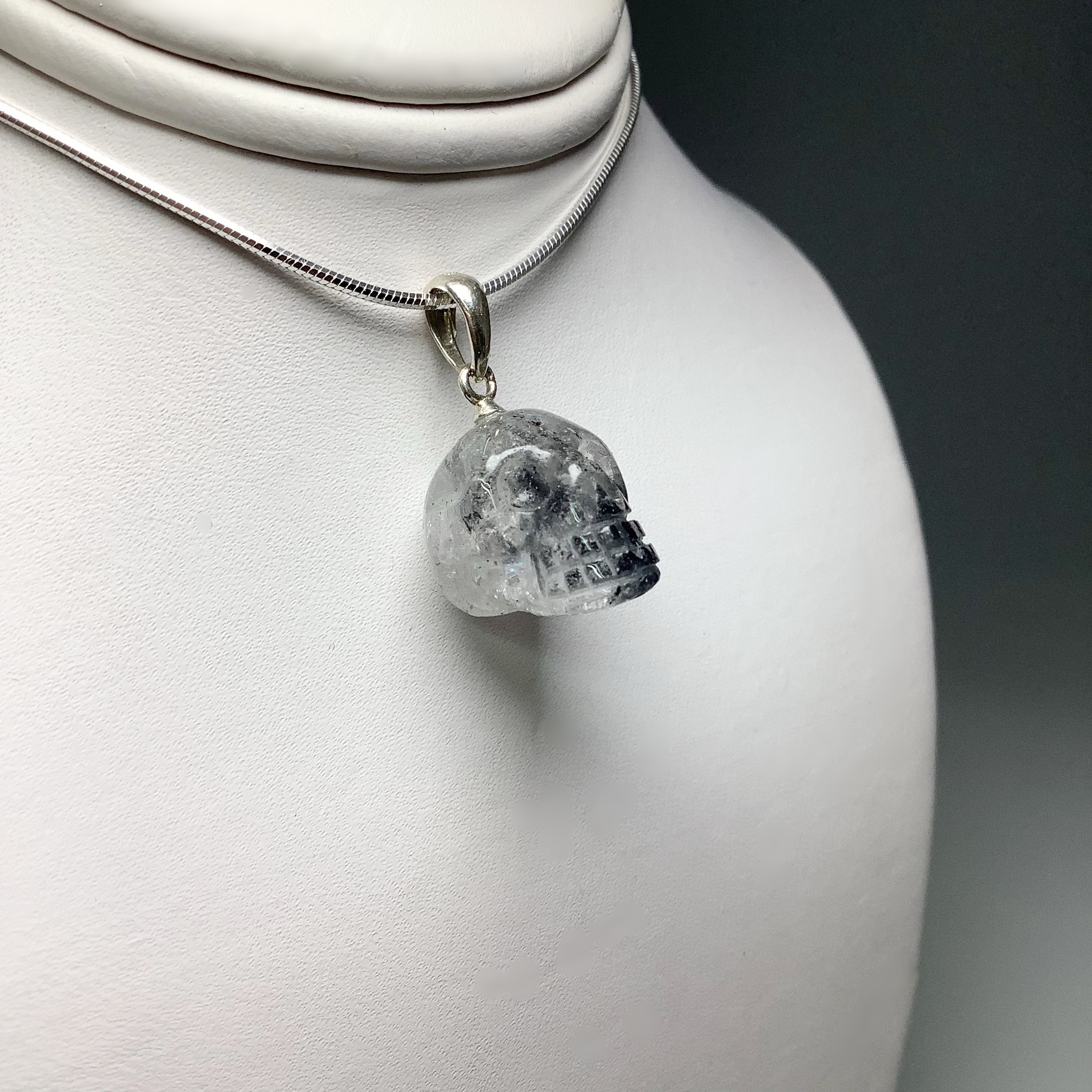 Tourmalated Quartz Skull Pendant