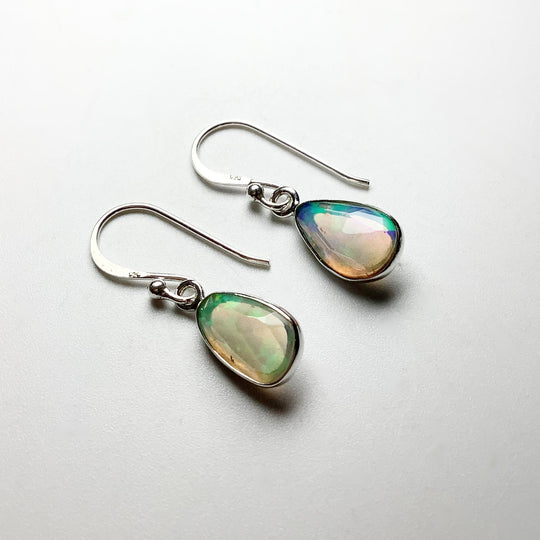 Ethiopian Fire Opal Freeform Faceted Dangle Earrings