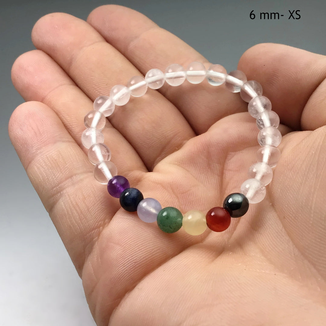 Milky Quartz Beaded Bracelet with Chakra Beads