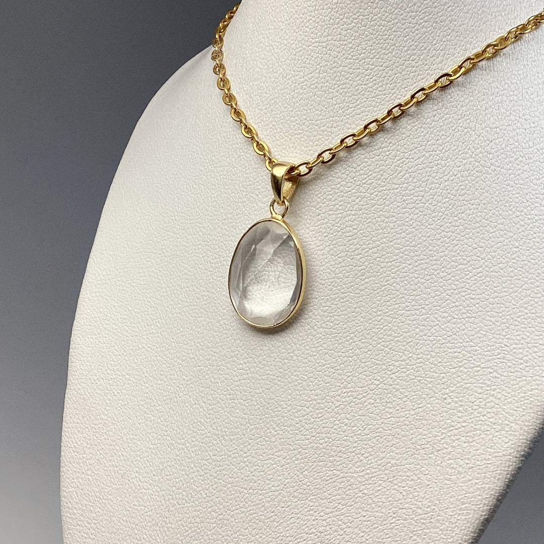 Clear Quartz Gold Finish Pendant