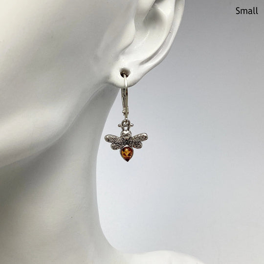 Cognac Amber Bee Dangle Earrings