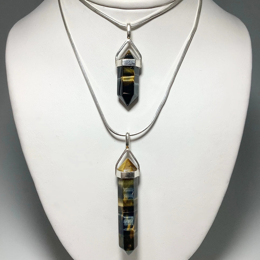 Blue Gold Tiger Eye Double Terminated Point Pendant