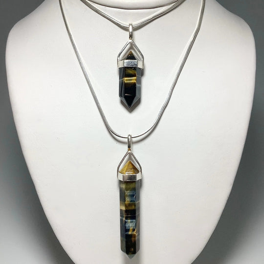 Blue Gold Tiger Eye Double Terminated Point Pendant