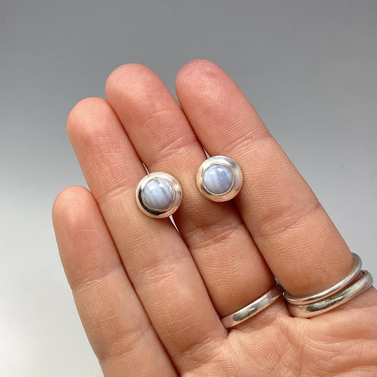 Blue Lace Agate Stud Earrings