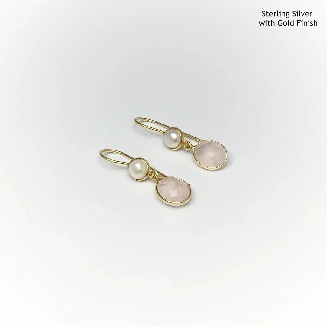 Rose Quartz and Pearl Dangle Earrings